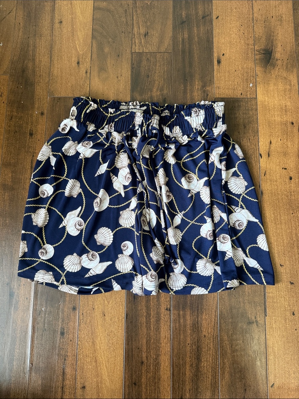 Messini Navy Shell-Print Elastic Waist Mini Skirt L